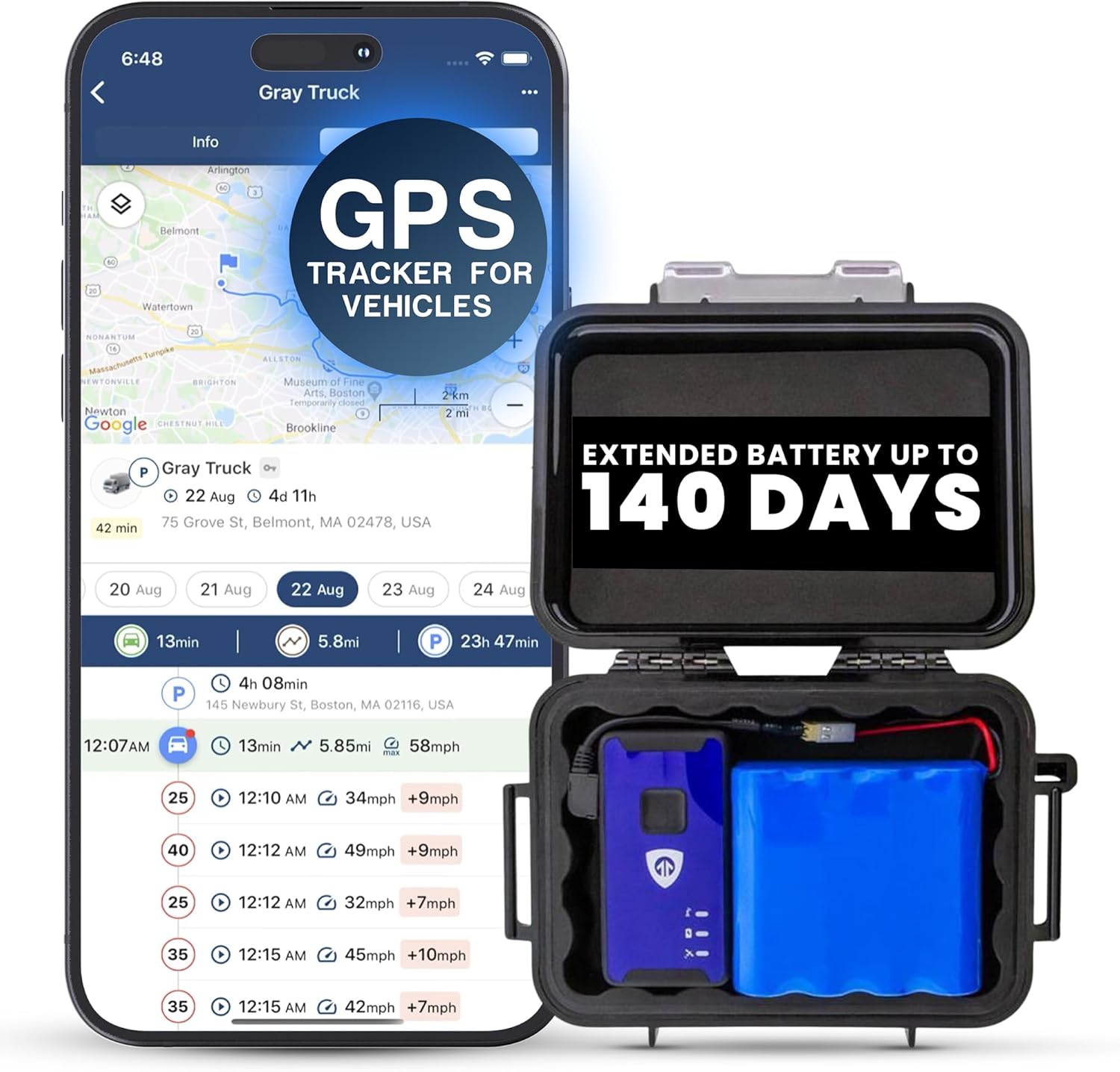 Brickhouse Security GPS Car Tracker – Hidden Tracker for Vehicles – Long Lasting Battery 140-Day LTE GPS Tracking Device for Vehicles with Magnetic Case & Extended Battery – Subscription Required