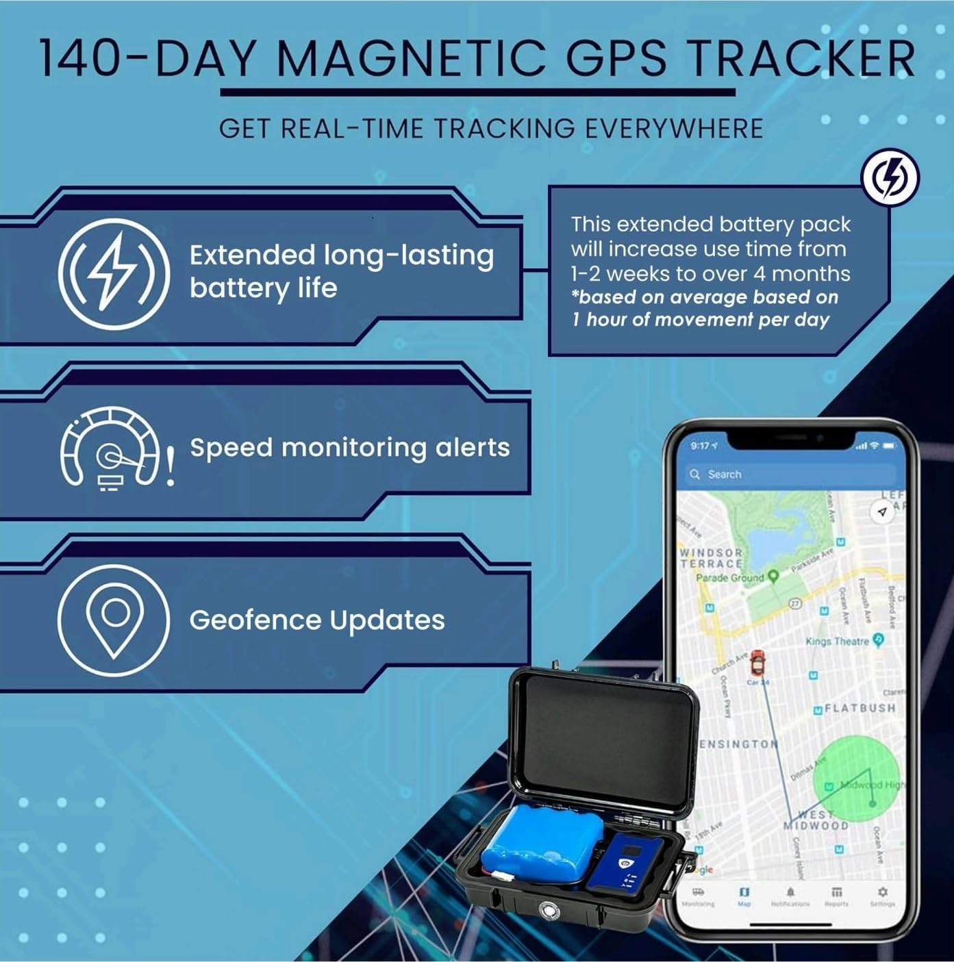 Brickhouse Security GPS Car Tracker – Hidden Tracker for Vehicles – Long Lasting Battery 140-Day LTE GPS Tracking Device for Vehicles with Magnetic Case & Extended Battery – Subscription Required